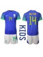 Billige Brasil Eder Militao #14 Bortedraktsett Barn VM 2022 Kortermet (+ Korte bukser)